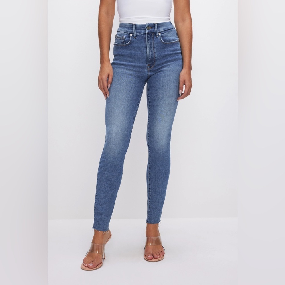 Good American Good Waist Skinny Jean - Size 10 30 raw hem slim blue